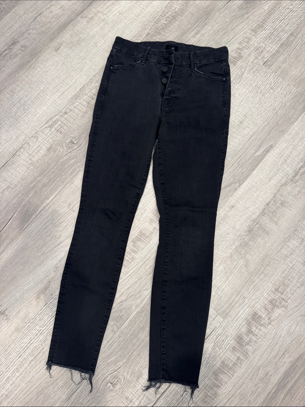 MOTHER Black High-Rise Skinny Jeans with Raw Hem
